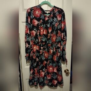 Never Worn- Floral Black and Red Long Sleeve Dress